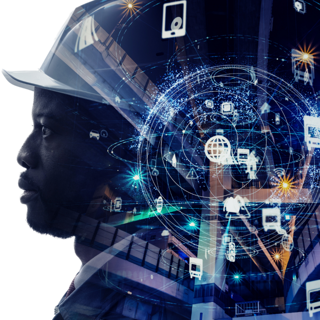 VAPT su OT-ICS-IoT-IIoT Lavoratore su sfondo di sistema di collegamenti IIoT e ICS