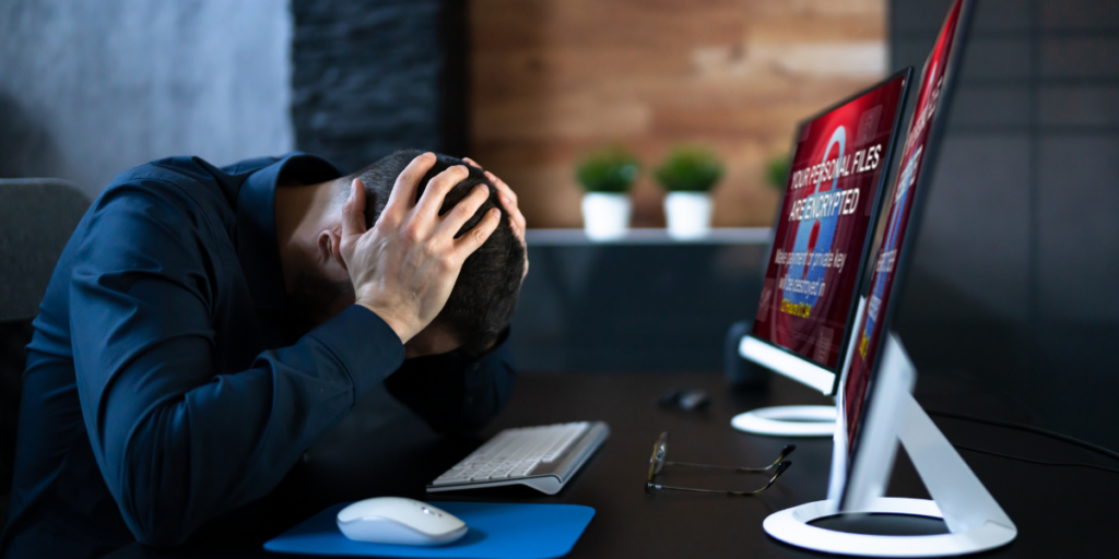 Computer bloccato da ransomware con richiesta di riscatto e perdita di accesso ai dati aziendali